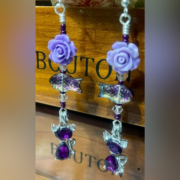 Purple Gem Cats Hand Crafted Earrings - Picture 8 of 8